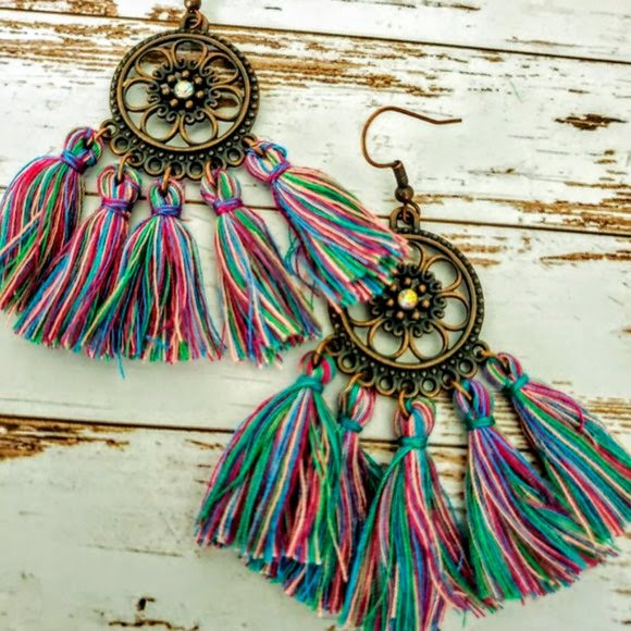 Southwest Boho Tassel Earrings - Picture 2 of 3